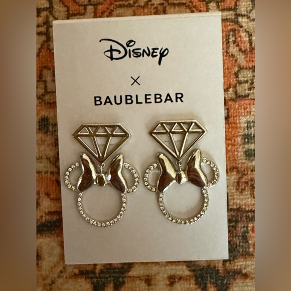 Disney X Baublebar Minnie Mouse Diamond/Silver Outline Drop Earrings - Picture 3 of 4